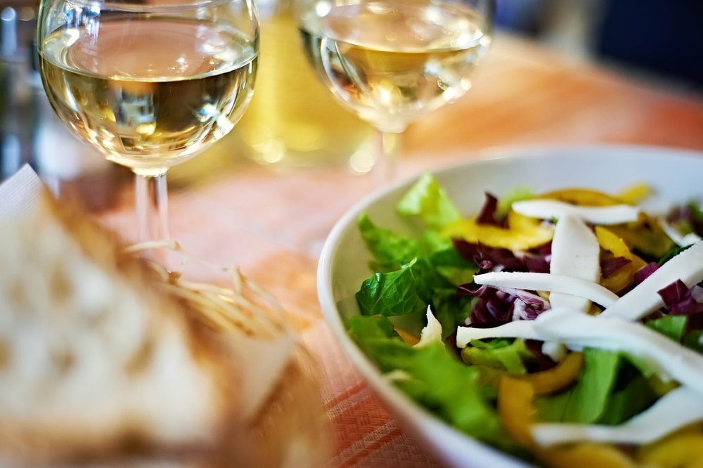 Wine and salad